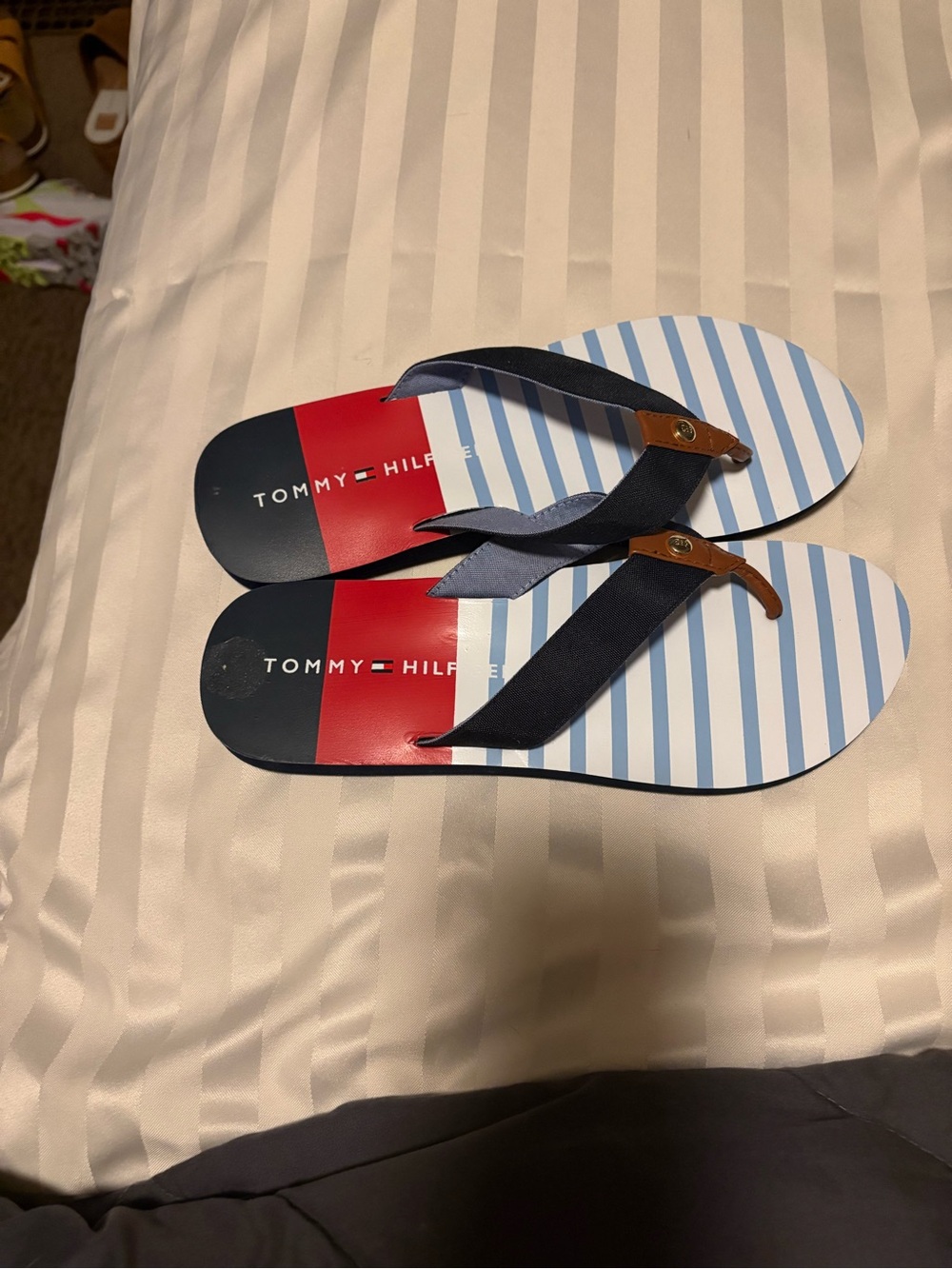 Tommy Hilfiger Navy, Red & Light Blue Striped Flip Flops